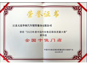 2023年度中國汽車售后服務質量大賽”豪華品牌組“全國十佳門店”